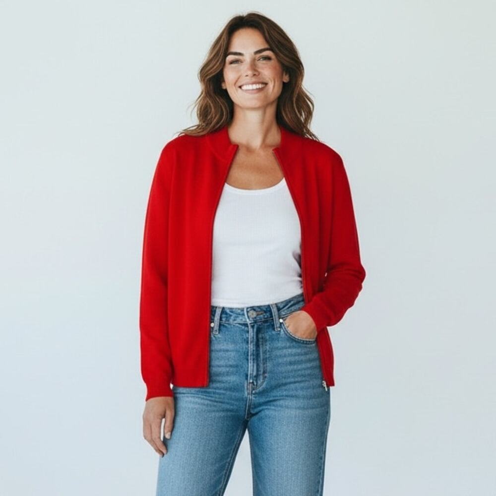 GOBI Mongolian Cashmere Full Zip Sweater Womens Sz XL Red Ethical Quiet Luxury